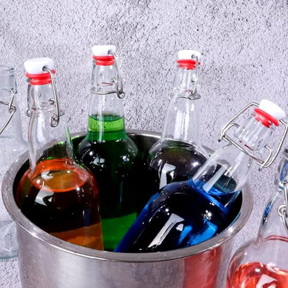 6 Pack 16oz Swing Top Glass Bottles, 500ML Glass Brewing Bottles with Airtight Stoppers for Beer, Kombucha, Kefir, Vanilla Extract(Bonus Gaskets and Funnel) - size: 16oz