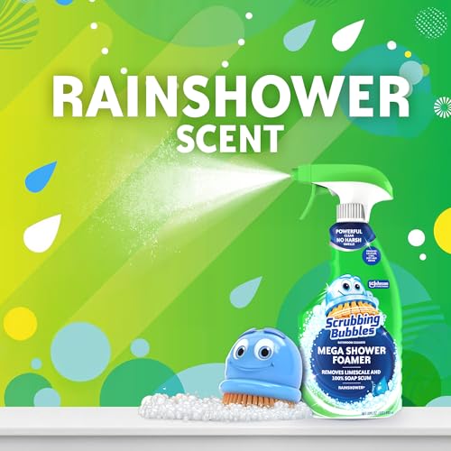 Scrubbing Bubbles Mega Bathroom and Shower Cleaner Spray, Foaming Action Removes Limescale and Soap Scum, Rainshower Scent, 32oz (Pack of 2) - size: 32 Fl Oz (Pack of 2)