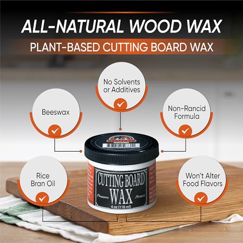 Heritage Products Cutting Board Wax - All Natural Plant Based Wood Wax for Butcher Block Counter, Chopping Block, Charcuterie Board and Tables Protects Against Stains and Odors, Enhances Finish (4 oz)