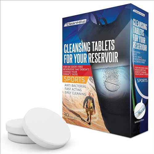 CleanHike Hydration Bladder Cleaning Tablets, 36 Count - Hydration Pack & Water Reservoir Cleaner Tablets, Individually Wrapped Effervescent Tabs, Removes Stains & Odors, Mint Scent, Travel Ready
