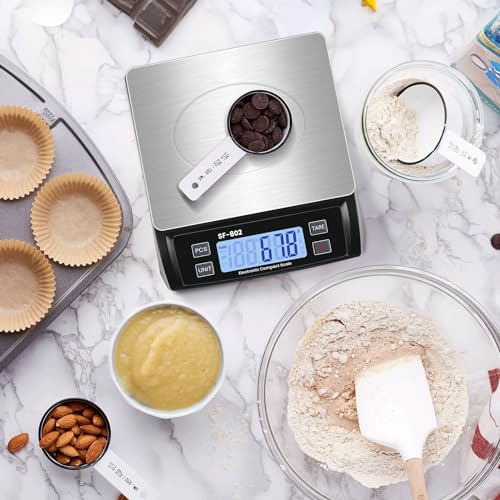 Digital Kitchen Scale 30kg/66lb Large Food Scale for Baking Cooking Stainless Bread Scale with LCD Display Counting Scales for Commercial (Color : Stainless Black) - color: Stainless black