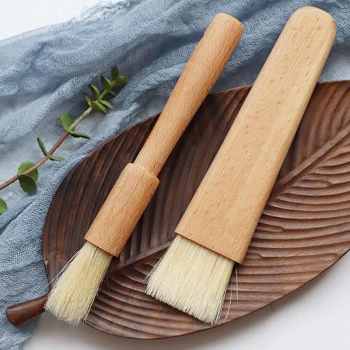 Generic Natural Bristles with Wooden Handle Pastry Brushes for Basting Spreading Butter Barbecue Baking Kitchen Cooking (Cylindrical), Silver