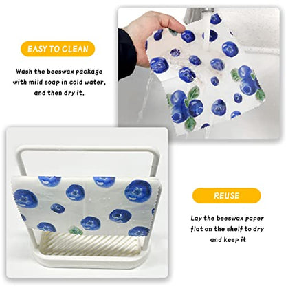 Reusable Beeswax Wrap - 9 Pack, Beeswax Wraps for Food, Eco-Friendly Beeswax Food Wrap, Organic, Sustainable, Biodegradable, Zero Waste, Plastic-Free Food Storage (Orange | Strawberry | Blueberry) - size: 1L Orange | 3M Strawberry | 5S Blueberry