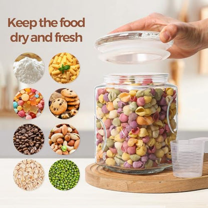 ComSaf 2 qt Glass Flour and Sugar Storage Containers Set of 2, Wide Mouth Half Gallon Square Airtight Pantry Jars with Lids, Thick Glass Kitchen Canisters for Cookies, Coffee, Snacks - size: 64oz-2Pcs