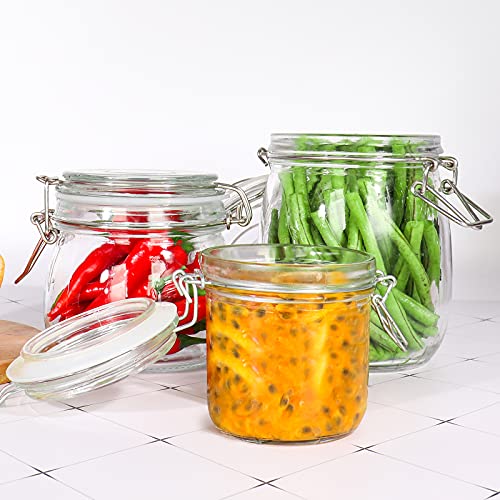 Betrome 25 oz 6 Pack Clear Glass Jars With Airtight Lids, Preserving Jars | 750ml Wide Mouth Storage Containers with Leak Proof Rubber Gasket, Mason Jars With Hinged Lids For Kitchen Storage Canisters