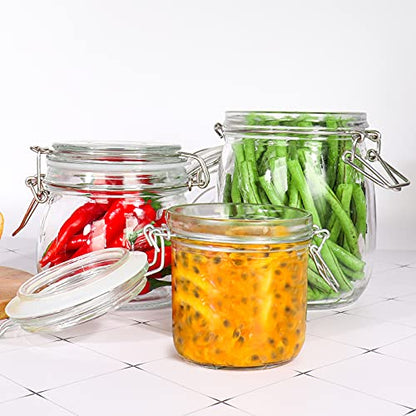 Betrome 25 oz 6 Pack Clear Glass Jars With Airtight Lids, Preserving Jars | 750ml Wide Mouth Storage Containers with Leak Proof Rubber Gasket, Mason Jars With Hinged Lids For Kitchen Storage Canisters