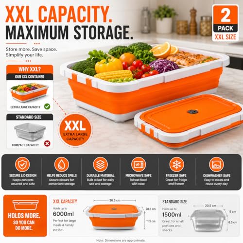 2-Pack XL 16L BBQ Prep Tub - 3-in-1 Collapsible Food Prep Tub with Cutting Board, Lid & Strainer, Marinate, Prep & Drain, Foldable Container for Outdoor Cooking, Camping, BBQ & Kitchen Use