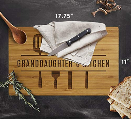 Andaz Press Large Bamboo Wood Cutting Board Gift, 17.75 x 11-inch, Granddaughter's Kitchen, Utensils Graphic, 1-Pack, Laser Engraved Serving Chopping Board Christmas Birthday Chef Kitchen Ideas - color: Granddaughter