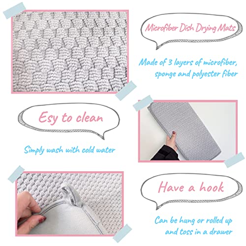 2 Pack Microfiber Dish Drying Mat,24*17 inch Absorbent Dish Drainer Kitchen Counter,Large Size Dish Drying Pad for Countertops,Sinks,Draining Racks(Gray) - size: 2PCS 24*17 inch