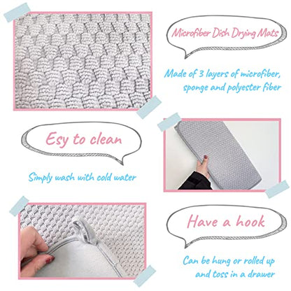 2 Pack Microfiber Dish Drying Mat,24*17 inch Absorbent Dish Drainer Kitchen Counter,Large Size Dish Drying Pad for Countertops,Sinks,Draining Racks(Gray) - size: 2PCS 24*17 inch
