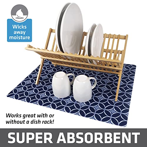 Drymate Jumbo XL Dish Drying Mat (19”x24”), Low-Profile, Super Absorbent, Quick Dry Fabric, Waterproof & Slip-Resistant, for Kitchen Counter, Trimmable, Easy to Clean (USA Made)(Indigo) - size: 19" x 24"