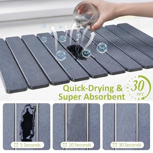 Large Stone Dish Drying Mat for Kitchen Counter, 24"(L)×16"(W), Collapsible Quick Dry Stone Dish Mats, Super Absorbent Diatomaceous Earth Drying Pad for Dishes Bottles Cups, Countertops (Black Grey) - color: Black Grey