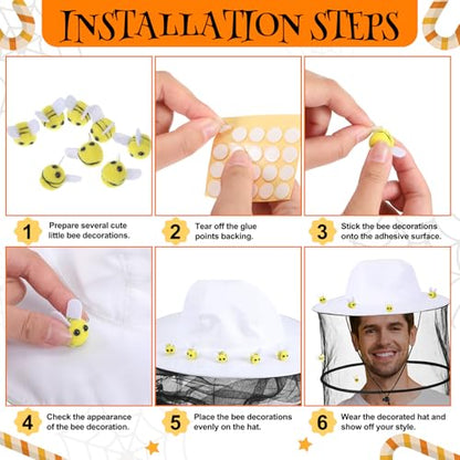 Preboun 35 Pcs Beekeeper Costume Set, Beekeeper Suit Hat with Veil Gloves Felt Bee for Bee Keeper Catcher Cosplay Halloween - size: 3X-Large