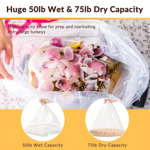 10 Pack Turkey Brine Bag, 5 Gallon Brine Bucket Liner Bag with Chefs Ribbon for Marinating and Brining, 19.6'' x 27.5'' Leak Proof Extra Heavy Duty Brining Bags for Turkey, BUCKET NOT INCLUDED