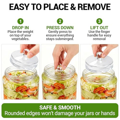 3-Pack Glass Fermentation Weights for Gallon Jars – 3.7 Inch Wide Mouth Fermenting Weights with Easy-Grip Handle, Heavy 12-13oz Each for Sauerkraut, Kimchi, Pickles
