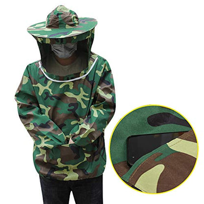 XGOPTS Ventilated Beekeeping Suit Jacket Professional Lightweight Beekeeper Protective Clothing Smock with Hood and Veil - color: Camo Green