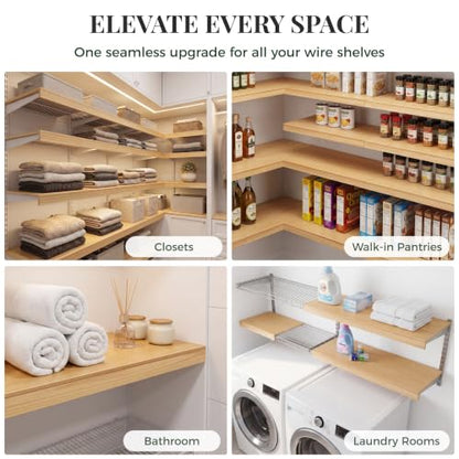 Solid Pine Wire Shelf Covers, 16" D x 24" L, Tool-Free Pantry Rack