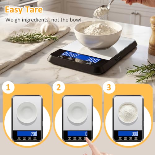 Letron Food Scale, 33 lb / 0.1 oz High Precision Kitchen Scale for Sourdough Bread, Built-in 7 Units, Timing & Tare Function, Rechargeable Digital Kitchen Scale for Food, Baking, Cooking, White - color: White
