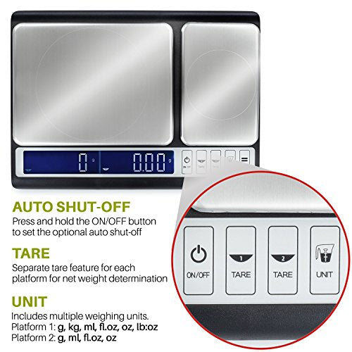 Smart Weigh Dual Platform Digital Kitchen Scale Stainless Steel Culinary Kitchen Scale 10 kilograms x 0.01 Grams High Precision Digital Food Scale Tare Function LCD w/Backlit for Baking Cooking Food