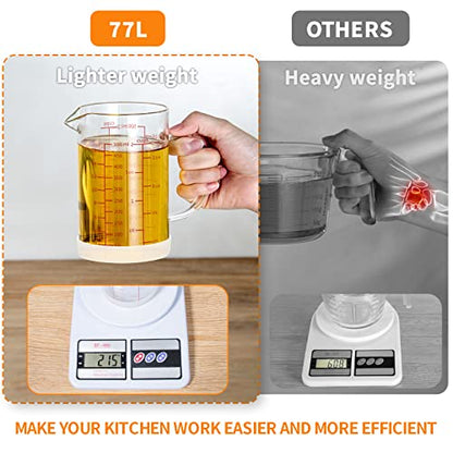 77L Glass Measuring Cup, 2-Cup/500 ML Liquid Measuring Cups, Measuring Cup With Handle and V-Shaped Spout, Glass Beaker with Three Scales (OZ, Cup, ML), Dishwasher/Freezer/Microwave Safe - size: 2 Cup / 500 mL