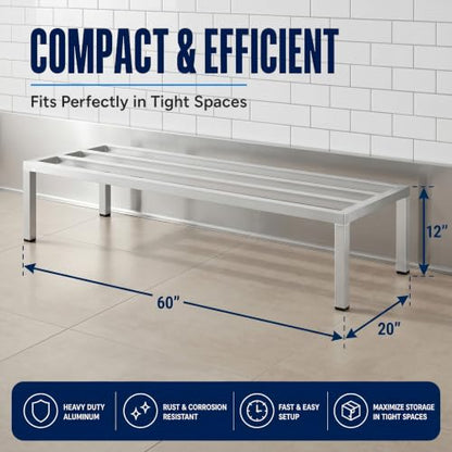 60" x 20" x 12" Aluminum Dunnage Rack Heavy Duty Floor Storage Stand, NSF for Commercial Use - size: 60"W x 20"D x 12"H