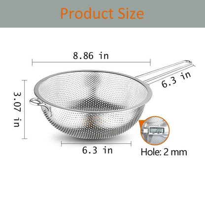 Stainless Steel Basin Colander with Handle Kitchen Strainer, Resting Feet and Colander to Strain, Rinse, Fry, Steam or Cook Vegetables & Pasta & Wash fruits