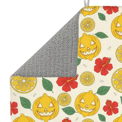 Lemon Lanterns Hibiscus Flowers Dish Drying Mats for Kitchen Counter, Super Absorbent Microfiber Drainer Pad, Washable Reversible Appliance Protector, Everyday Kitchen Must-Have, 16x18 Inch - color: Lemon Lanterns Hibiscus Flowers