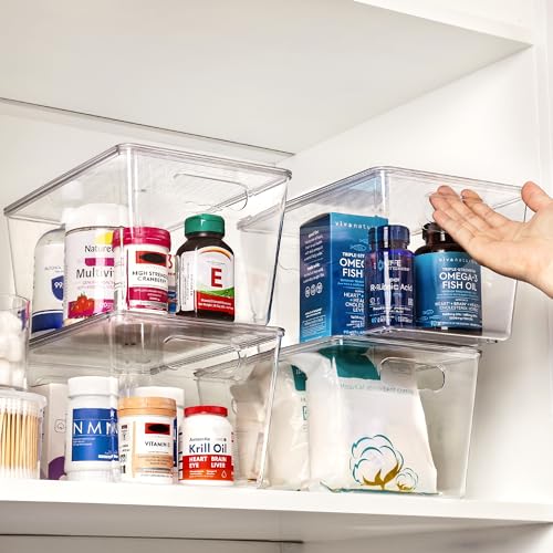 Vtopmart 8 Pack Clear Stackable Storage Bins with Lids, Large Plastic Containers with Handle for Pantry Organization and Storage,Perfect for Kitchen, Fridge, Cabinet, Bathroom Organizer - size: L( 11"L x 7.5"W x 6"H)