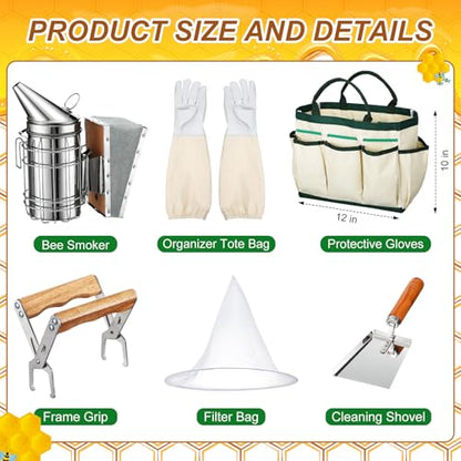 30 Pcs Beekeeping Starter Kit Bees Keeper Starting Kit All Bee Suit Gloves Hive Boxes Storage Bag Beekeeper Supplies Tools for Beekeepers Men Women(M) - size: M