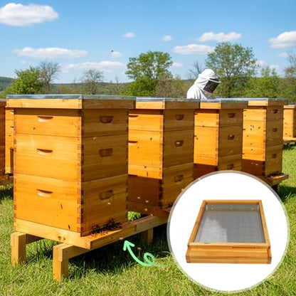 2 Pcs Bee Hive Metal Screened Bottom Board 10 Frame Dipped in 100% Beeswax with Entrance Reducer Screen Bottom Board for 10 Frame Langstroth Beehive Metal Screened Bottom Board Beekeeping Supplies - size: 2 Pack