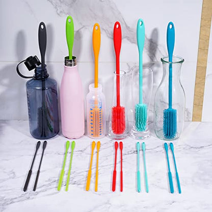 3-in-1 Silicone Bottle Brush and Straw Cleaning Brush Set, Water Bottle Cleaner for Narrow Neck Containers, Tumblers, Flask, Vase and Glassware (Charcoal) - color: Charcoal