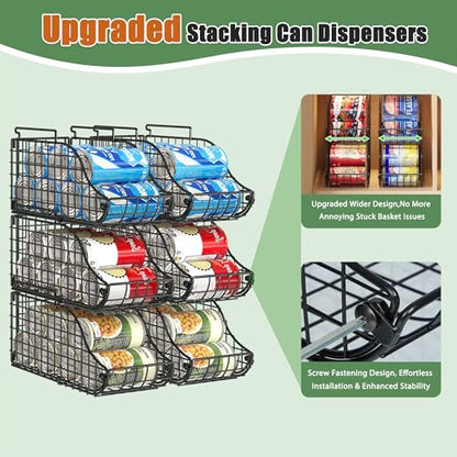 8-Pack Can Organizer for Pantry, Stackable Cabinet Food Shelves for Fridge, Wire Cupboard Storage, Holds up to 72 Beers,Small Metal Bin for Drink Beverage Egg Gillas, Rack for Kitchen Countertops RV