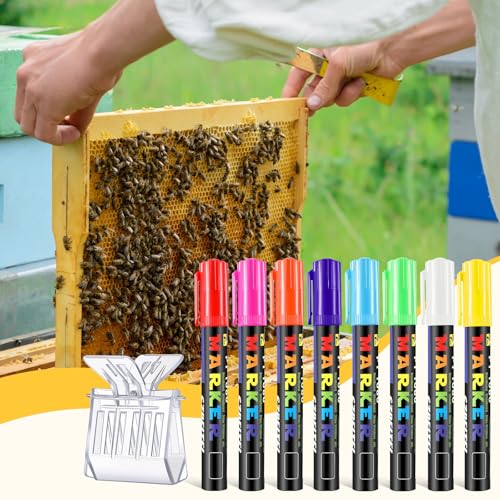 Qualirey 12 Pcs Queen Bee Marker Kit 8 Queen Bee Marker Pens 4 Plastic Catcher Clips Beekeeping Tools Supplies for Beekeeper One Handed Essential