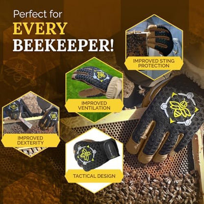Professional Beekeeping Gloves, Premium 5mm Goatskin w/Patented Ventilation & Dexterity - Beekeeping Supplies - color: Black, size: Medium