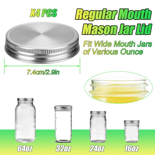Palksky Mason Jar Lids Stainless Steel for Regular Mouth Mason Jar Lids, 4Pcs Rustproof Mason Jar Caps/Tops - Leakproof & Dishwasher Safe - style: Regular Mouth Stainless Steel Mason Jar Lids 4 PCS