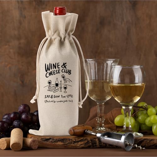 Funny Wine Lover Gifts for Women Men Wine Cheese Club Wine Bag | Bar Kitchen Accessories Decor Party Decorations Gift Idea for Him Her Drinking Lovers Wines Accessory Sets
