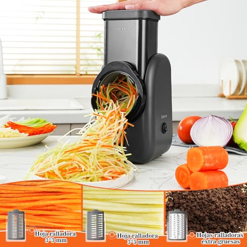 Electric Cheese Grater Rotary Slicer-One-Touch Control Vegetable Slicer, Nuts Grinder Cheese Shredder for Home Kitchen Use, 6 Replaceable Stainless Steel Blades(Black) - color: Black