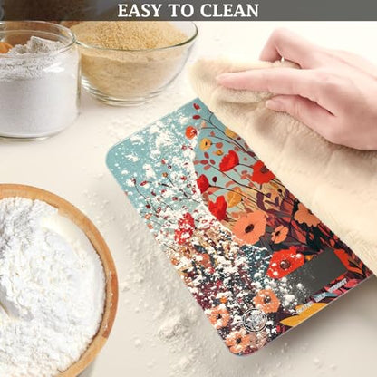 Autumn Poppy Flowers01 Food Scale Kitchen Digital Scale Food Ounces and Grams Dieting Baking Cooking Waterproof Glass Panels LCD Display,4 Units Tare Function - color: Autumn Poppy Flowers01
