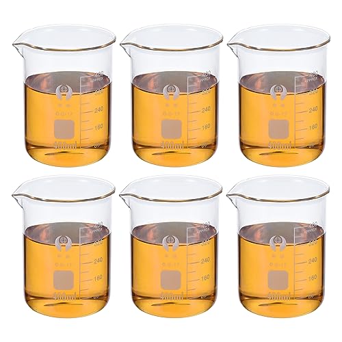 PATIKIL 400ml Low Form Glass Beaker, 6 Pack 3.3 Borosilicate Glass Graduated Printed Scale Measuring Cups with Spout for Kitchen Lab Liquids - size: 400ml