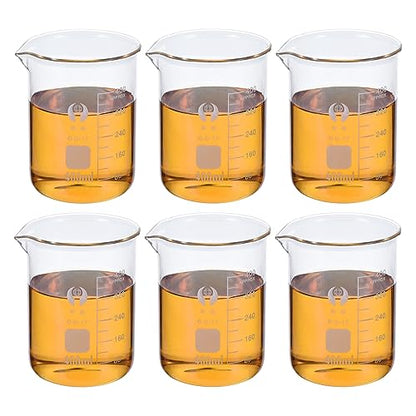 PATIKIL 400ml Low Form Glass Beaker, 6 Pack 3.3 Borosilicate Glass Graduated Printed Scale Measuring Cups with Spout for Kitchen Lab Liquids - size: 400ml