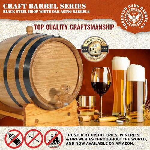 1 Liter Oak Aging Barrel with Wood Stand, Bung & Spigot - Mini Whiskey Barrels for The Home Alcohol Distiller, Moonshiner & Winemaker - Age Cocktails, Bourbon, Whisky, Tequila, Rum, Mead Wine (1L) - size: 1 Liter