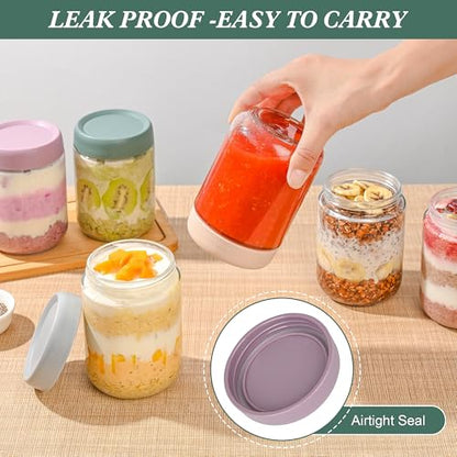 Xileanalee Overnight Oats Containers with Lids 6 Pack-16 Oz Mason Jar with Lids-Overnight Oats Jars Glass Food Storage Containers for Chia Seed Pudding Salad Cereal Coffee Spices - size: 6