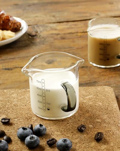 LIBWYS 2x75ml(2.5oz) Glass Measuring Cup, Espresso Cups V-Shaped Mouth with Handle, Heat-resistant Borosilicate Glass Liquid Measuring Cup - size: 2x2.5oz