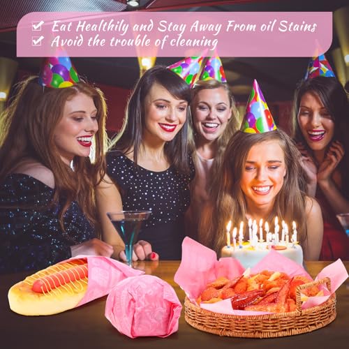 Outus 600 Pcs 12 x 12 Inch Deli Wax Paper Sheets Grease Resistant Tray Basket Liners Newsprint Paper Water and Grease Proof Sandwich Wrapping Square Hot Dog Wrappers for Food Baking (Pink) - color: Pink