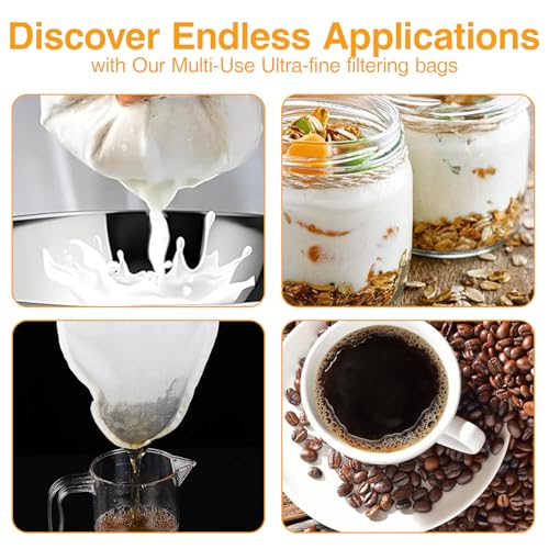 9 Pcs Fine Mesh Strainer Bags with Stainless Steel Handle, Reusable Nut Milk Bag Cheesecloth Filter Bag for Straining Cheese Fruit Juice Coffee Yogurt Tea (Small)
