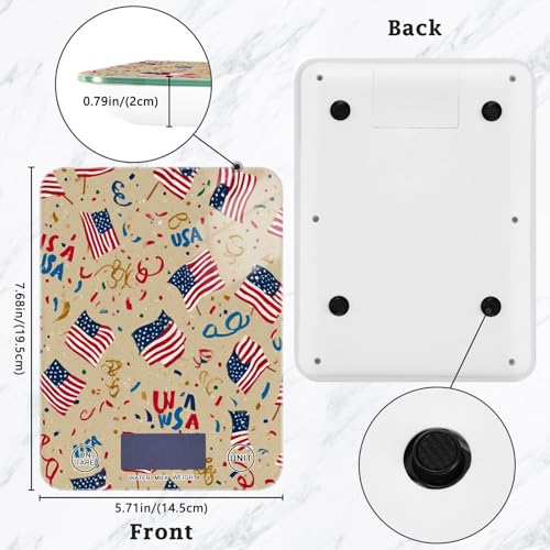 Food Scale Kitchen Scale for Baking Cooking Digital Food Weighing Measuring Scale Small Waterproof Electric Food Scale Brown Patriotic American Flags - color: Brown Patriotic American Flags