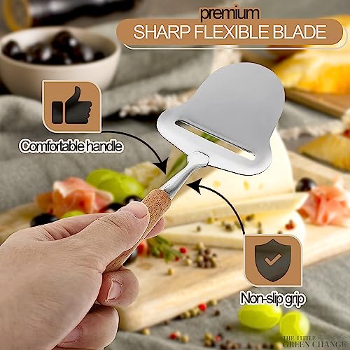Stainless Steel Cheese Slicer Handheld - Flexible Blade Cheese Planer with Wooden Handle for Smooth, Precise Slicing —Durable, Easy-to-Clean Cutter for Block and Hard Dairy | Easy Slicing and Cutting