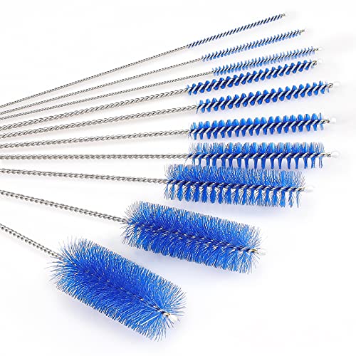 CiaraQ Bottle Cleaning Brushes, 8 Inch Nylon Tube Brush Set | Navy Blue Cleaner for Narrow Neck Bottles Cups with Hook, Set of 10pcs. - color: Navy Blue, size: 8.0 Inch (10pcs)