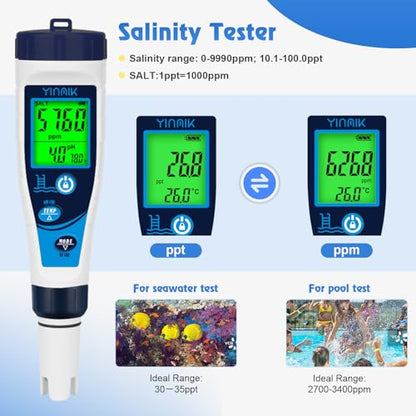 Digital Pool Salt Tester & pH Meter, 5 in 1 Salinity Meter for Salt Water Pool, Hot Tub & Aquarium, EC TDS Temperature Tester, Professional High Accuracy - color: Blue pH meter