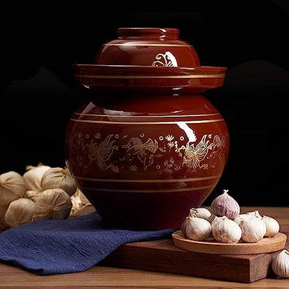 Ceramic Fermentation Crock Jar Kit,Sauerkraut Crock, Traditional Chinese Porcelain Pickle Jar with Water Seal Airlock Lid,Pickle Jar for Fermenting or Pickling Pickl 8Kg - size: 8Kg